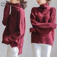 가을 여성용 와인색 터틀넥