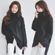 가을 여성용 와인색 터틀넥